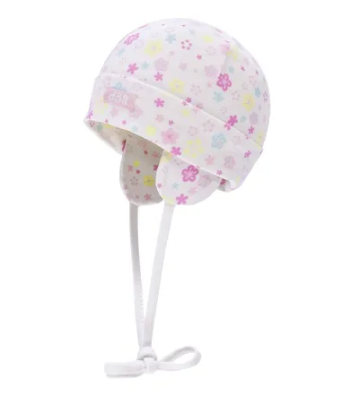 Czapka dziewczęca, wiązana, biała, kwiatki, Döll