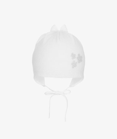 Czapka dziewczęca, wiązana, biała, kwiatki, Iltom