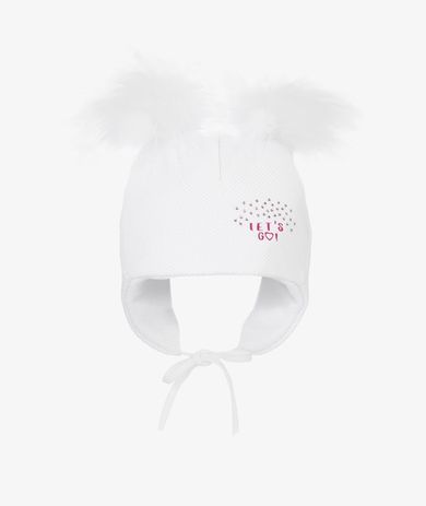 Czapka dziewczęca, wiązana, biała, Let's go, Iltom