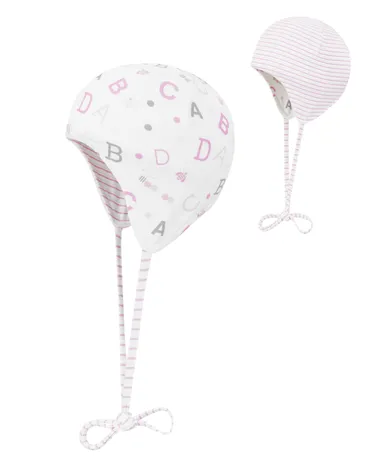 Czapka dziewczęca, wiązana, dwustronna, mix, literki, paski, Döll
