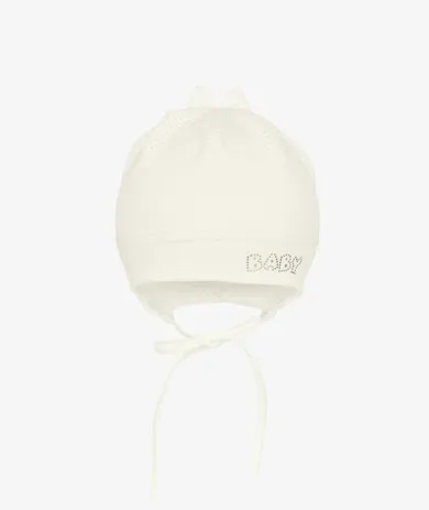 Czapka dziewczęca, wiązana, ecru, Baby, Iltom