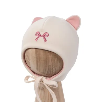 Czapka dziewczęca, wiązana, ecru, Eevi