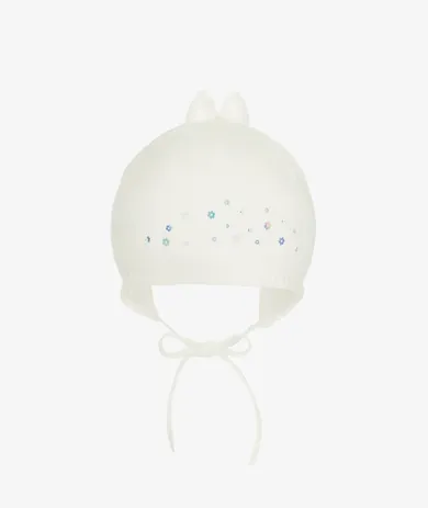 Czapka dziewczęca, wiązana, ecru, Iltom