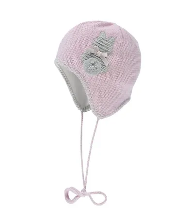 Czapka dziewczęca, wiązana, jasnoróżowa, królik, Döll