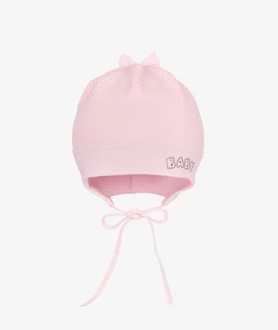 Czapka dziewczęca, wiązana, różowa, Baby, Iltom
