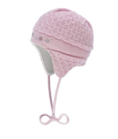 Czapka dziewczęca, wiązana, różowa, dżety, Döll