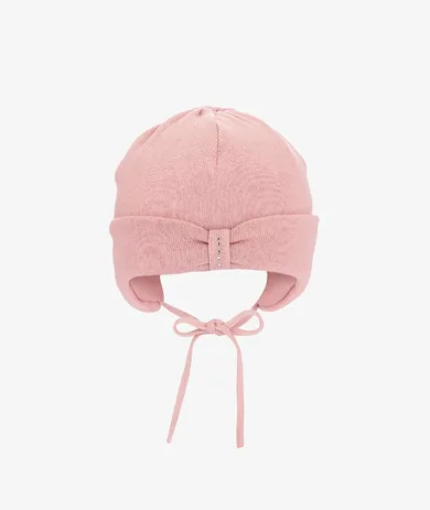 Czapka dziewczęca, wiązana, różowa, Iltom