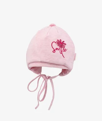 Czapka dziewczęca, wiązana, różowa, Smile, Iltom