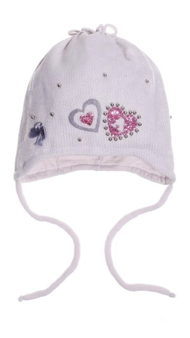 Czapka dziewczęca, wiązana, szara, Ambra