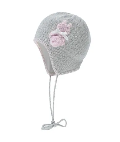 Czapka dziewczęca, wiązana, szara, królik, Döll