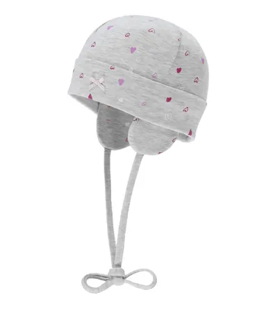 Czapka dziewczęca, wiązana, szara, serduszka, Döll