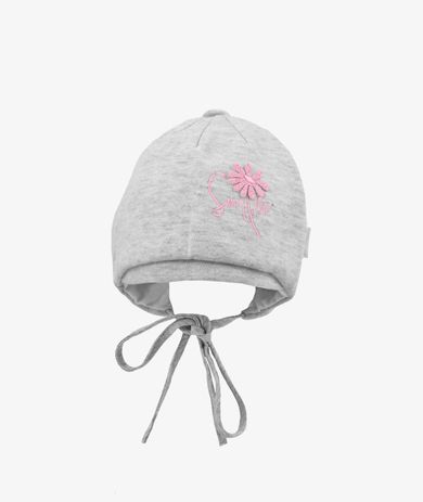 Czapka dziewczęca, wiązana, szara, Smile, Iltom