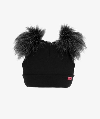 Czapka dziewczęca z pomponami, czarna, Iltom