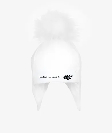 Czapka dziewczęca z pomponem, biała, Hello winter, Iltom