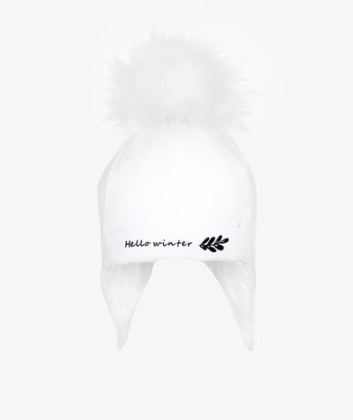 Czapka dziewczęca z pomponem, biała, Hello winter, Iltom