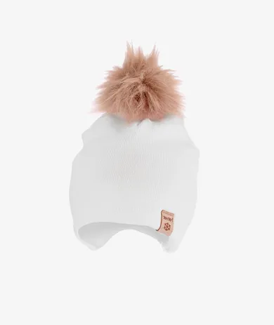 Czapka dziewczęca z pomponem, biała, Iltom