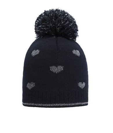 Czapka dziewczęca z pomponem, ciemnoniebieska, serca, Döll