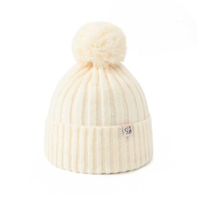 Czapka dziewczęca z pomponem, ecru, Be Snazzy