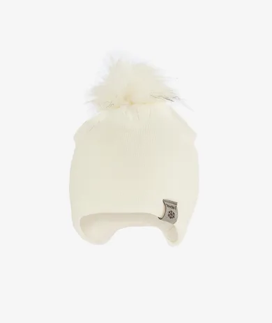 Czapka dziewczęca z pomponem, ecru, Iltom