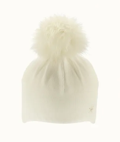 Czapka dziewczęca z pomponem, ecru, Iltom