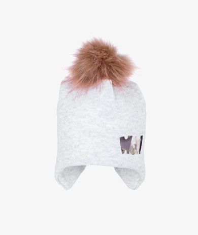 Czapka dziewczęca z pomponem, jasnoszara, Wow, Iltom