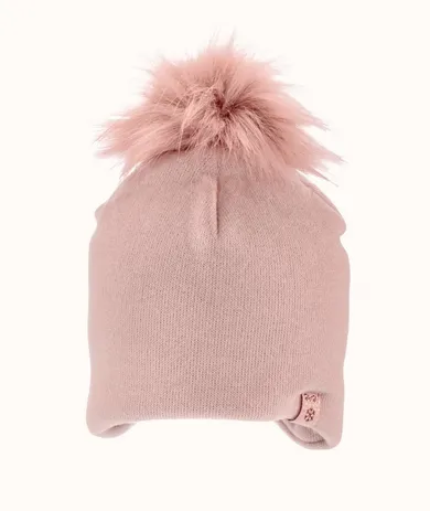 Czapka dziewczęca z pomponem, różowa, Iltom
