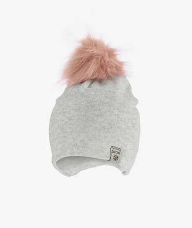 Czapka dziewczęca z pomponem, szara, Iltom