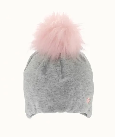 Czapka dziewczęca z pomponem, szara, Iltom