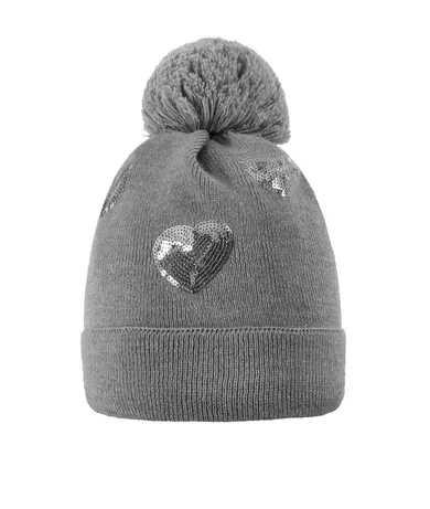 Czapka dziewczęca z pomponem, szara, serca, Döll