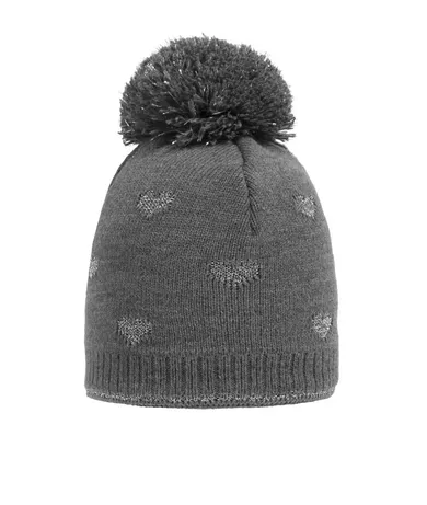 Czapka dziewczęca z pomponem, szara, serduszka, Döll