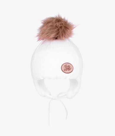 Czapka dziewczęca z pomponem, wiązana, biała, Magic, Iltom