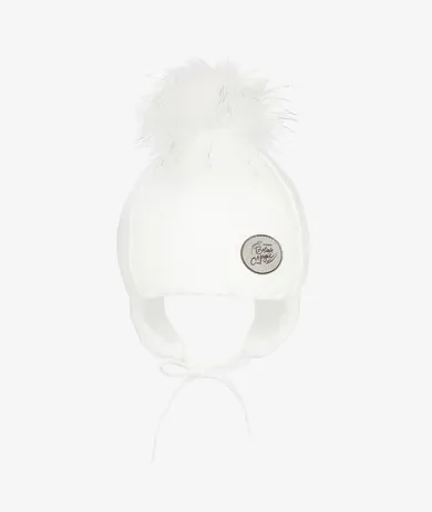 Czapka dziewczęca z pomponem, wiązana, ecru, Magic, Iltom