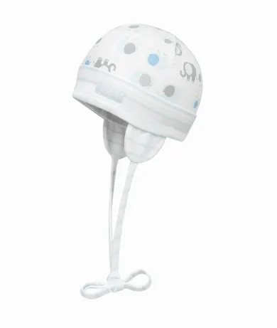 Czapka niemowlęca, wiązana, biała, słonie, Döll