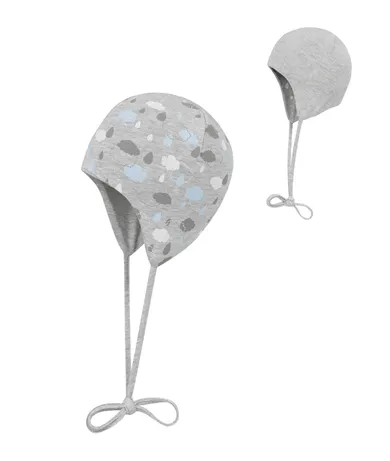 Czapka niemowlęca, wiązana, dwustronna, szara, chmurki, Döll