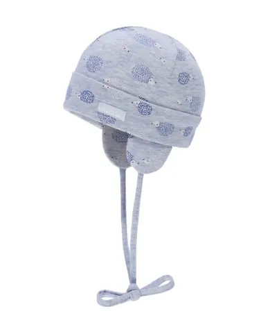 Czapka niemowlęca, wiązana, niebieska, jeże, Döll