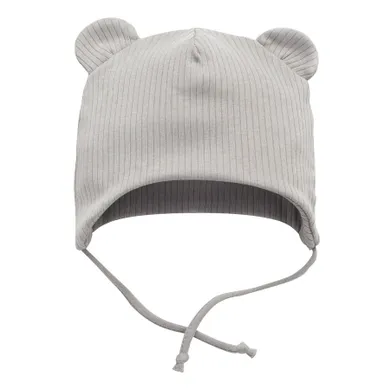 Czapka niemowlęca, wiązana, prążkowana, szara, Pinokio