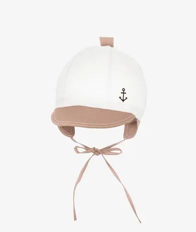Czapka z daszkiem chłopięca, wiązana, beżowa, Iltom