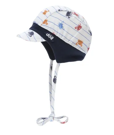 Czapka z daszkiem chłopięca, wiązana, biała, kraby, Döll