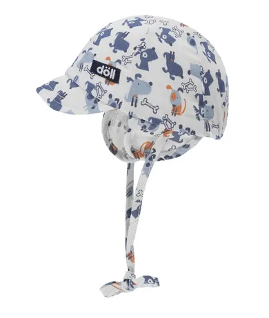 Czapka z daszkiem chłopięca, wiązana, biała, pieski, Döll