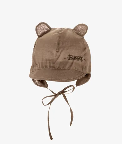 Czapka z daszkiem chłopięca, wiązana, brązowa, Iltom