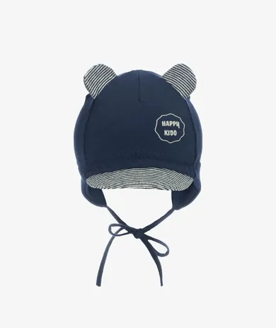 Czapka z daszkiem chłopięca, wiązana, granatowa, Happy kido, Iltom