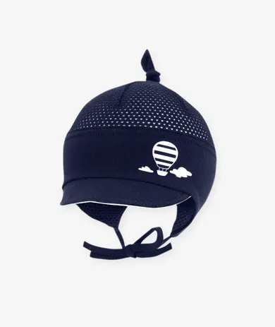 Czapka z daszkiem chłopięca, wiązana, granatowa, Iltom