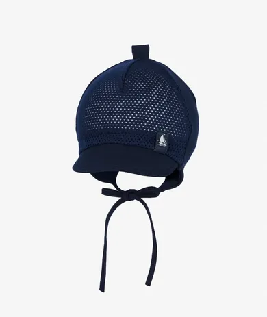 Czapka z daszkiem chłopięca, wiązana, granatowa, Iltom