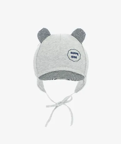 Czapka z daszkiem chłopięca, wiązana, jasnoszara, Happy kido, Iltom