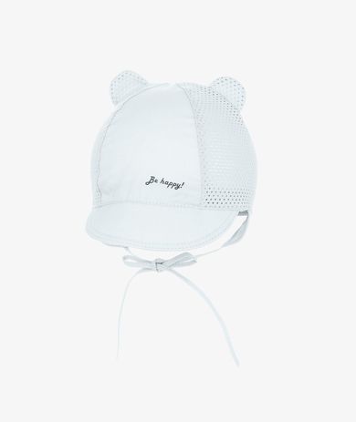 Czapka z daszkiem chłopięca, wiązana, szara, Be happy, Iltom
