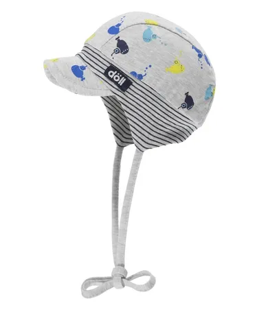 Czapka z daszkiem chłopięca, wiązana, szara, łodzie podwodne, Döll