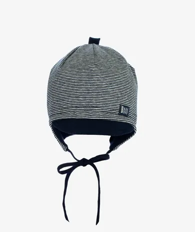 Czapka z daszkiem chłopięca, wiązana, szara, paski, Boss, Iltom