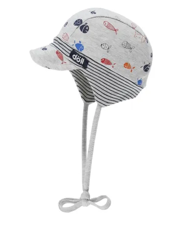 Czapka z daszkiem chłopięca, wiązana, szara, rybki, Döll