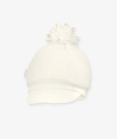 Czapka z daszkiem dziewczęca, ecru, kwiat, Iltom