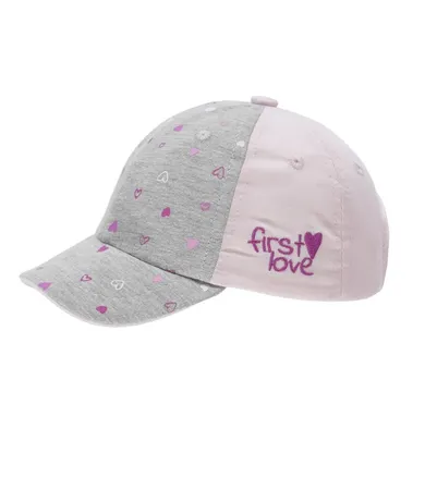 Czapka z daszkiem dziewczęca, szaro-różowa, serduszka, Döll